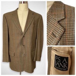 Jos. A. Bank Wool Blazer Jacket Sport Coat Brown Houndstooth Men's Size 44 L